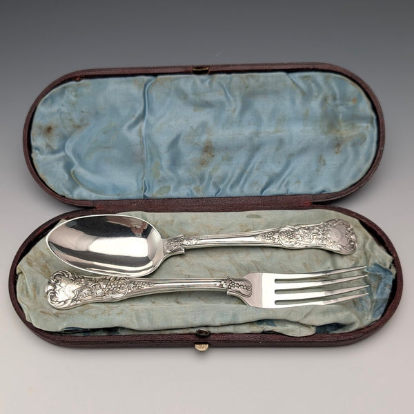 1849年 英国アンティーク 純銀製 クリスニングカトラリーペア 計128g ケース入 Samuel Hayne&Dudley Cater
